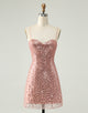 Sparkly Blush Spaghetti Straps Sequins A Line Short Homecoming Dress