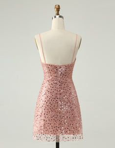 Sparkly Blush Spaghetti Straps Sequins A Line Short Homecoming Dress