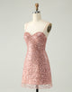 Sparkly Blush Spaghetti Straps Sequins A Line Short Homecoming Dress