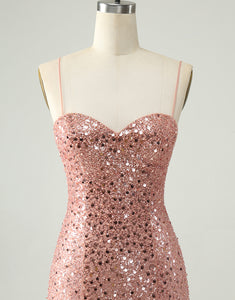 Sparkly Blush Spaghetti Straps Sequins A Line Short Homecoming Dress