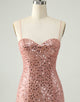 Sparkly Blush Spaghetti Straps Sequins A Line Short Homecoming Dress