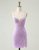 Sparkly Lilac Sequins Bodycon Mini Homecoming Dress with Slit