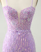 Sparkly Lilac Sequins Bodycon Mini Homecoming Dress with Slit