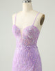 Sparkly Lilac Sequins Bodycon Mini Homecoming Dress with Slit