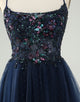 Glitter Navy A-Line Sequined Tulle Homecoming Dress