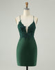 Glitter Dark Green Tight V Neck Beaded Homecoming Dress