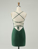 Glitter Dark Green Tight V Neck Beaded Homecoming Dress