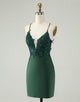 Glitter Dark Green Tight V Neck Beaded Homecoming Dress