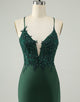 Glitter Dark Green Tight V Neck Beaded Homecoming Dress