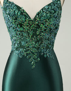 Glitter Dark Green Tight V Neck Short Homecoming Dress with Sequins