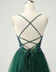 Glitter Dark Green A-Line Sequined Appliques V Neck Homecoming Dress