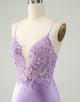 Glitter Purple V Neck Tight Sequined Appliques Homecoming Dress