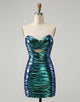 Sparkly Teal Blue Bodycon Sweetheart Ruched Short Homecoming Dress