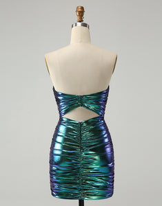 Sparkly Teal Blue Bodycon Sweetheart Ruched Short Homecoming Dress