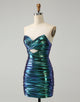 Sparkly Teal Blue Bodycon Sweetheart Ruched Short Homecoming Dress