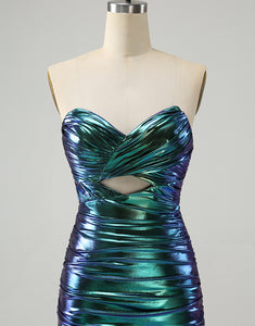 Sparkly Teal Blue Bodycon Sweetheart Ruched Short Homecoming Dress