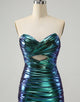 Sparkly Teal Blue Bodycon Sweetheart Ruched Short Homecoming Dress