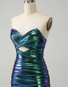 Sparkly Teal Blue Bodycon Sweetheart Ruched Short Homecoming Dress