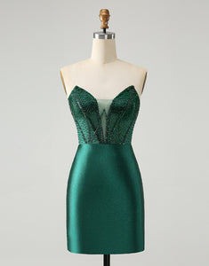 Dark Green Bodycon Strapless Corset Short Homecoming Dress