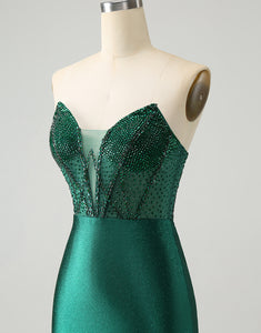 Dark Green Bodycon Strapless Corset Short Homecoming Dress