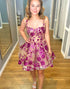 Fuchsia Floral A-Line Spaghetti Strap Homecoming Dress