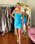Blue Spaghetti Straps Bodycon Short Homecoming Dress
