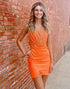 Sparkly Orange Bodycon Homecoming Dress with Spaghetti Straps