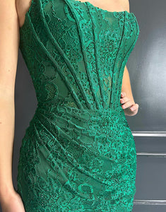 Dazzling Lace & Crystalline Embellished Dark Green Bodycon Homecoming Dress