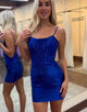 Sparkling Royal Blue Spaghetti Straps Bodycon Homecoming Dress
