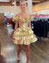 A-Line Sparkly Golden Sleeveless Ruffle Tiered Corset Homecoming Dress