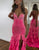 Captivating Fuchsia High Slit Glittering Prom Dress