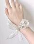 White Ceramic Flower Wrist Corsage with Lace Ribbon