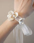 White Ceramic Petal Wrist Corsage with Pearls