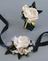 Luxury Black White Homecoming Wrist Corsage and Men's Boutonniere Set