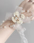 Elegant White Ceramic Flower Mesh Wrist Corsage with Lace Ribbon