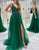 Dark Green Sequins A Line Long Prom Dress With Appliques