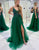 Dark Green Sequins A Line Long Prom Dress With Appliques