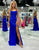 Royal Blue Mermaid Appliqued Lace-Up Long Prom Dress With Slit