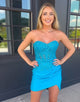 Blue Strapless Lace Tight Homecoming Dress