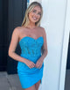 Blue Strapless Lace Tight Homecoming Dress