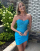 Blue Strapless Lace Tight Homecoming Dress