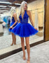 Halter Royal Blue A Line Tiered Corset Homecoming Dress with Appliques