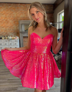 Sparkly Fuchsia A-Line Strapless Homecoming Dress