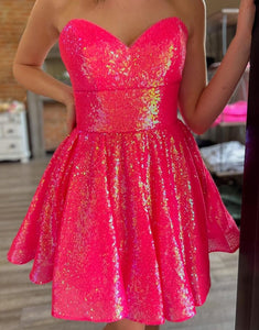 Sparkly Fuchsia A-Line Strapless Homecoming Dress