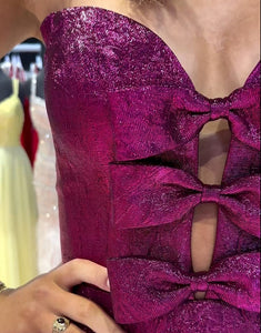 Fuchsia A-Line Strapless Homecoming Dress with Hollow Front and Bow Design