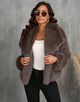 Coffee Lapel Keep Warm Plush Fluffy Short Women Winter Coat