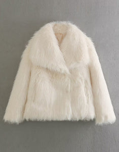 Coffee Lapel Keep Warm Plush Fluffy Short Women Winter Coat