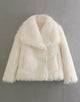 Coffee Lapel Keep Warm Plush Fluffy Short Women Winter Coat