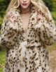 Leopard Print Lapel Keep Warm Plush Fluffy Medium Women Winter Coat with Belt