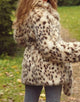 Leopard Print Lapel Keep Warm Plush Fluffy Medium Women Winter Coat with Belt